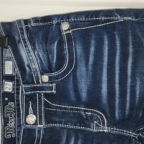 EUC Miss Me Jeans Mid-Rise Skinny Distressed Embellished 27 Color Med/Dark MK726 - Picture 6 of 9